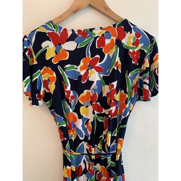Lauren Ralph Lauren Women Faux Wrap Dress Size M Floral Print Mid Length Rainbow - Picture 7 of 11